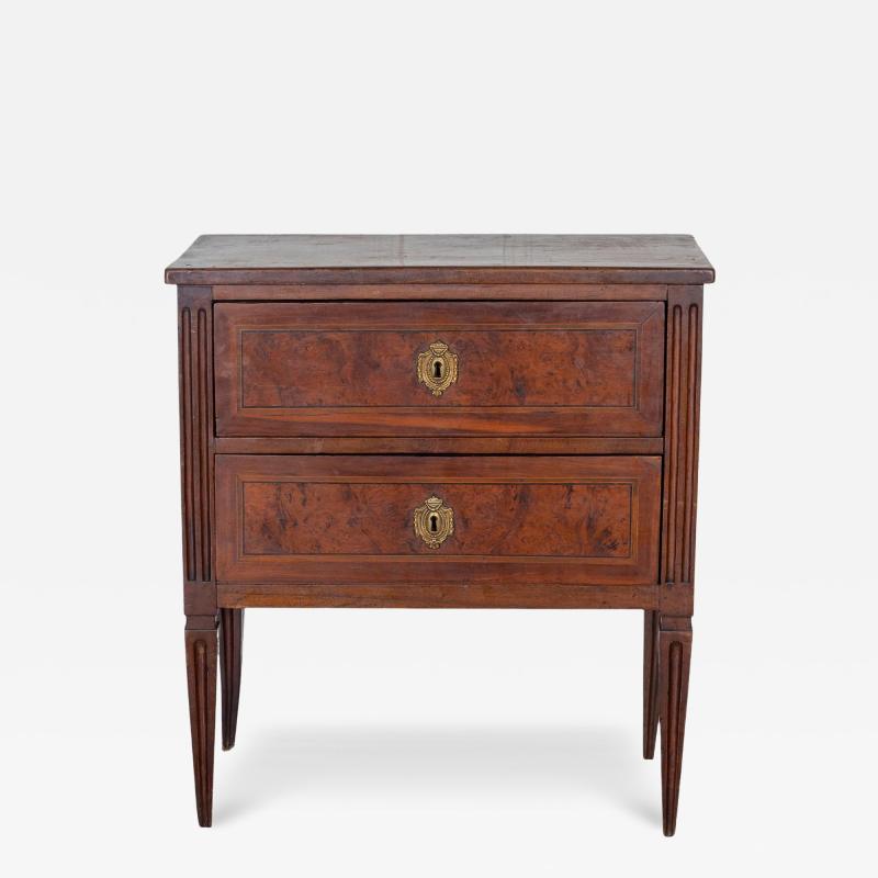 Small Italian Walnut Chest of Drawers with Two Drawers Late 18th Early 19th Cen