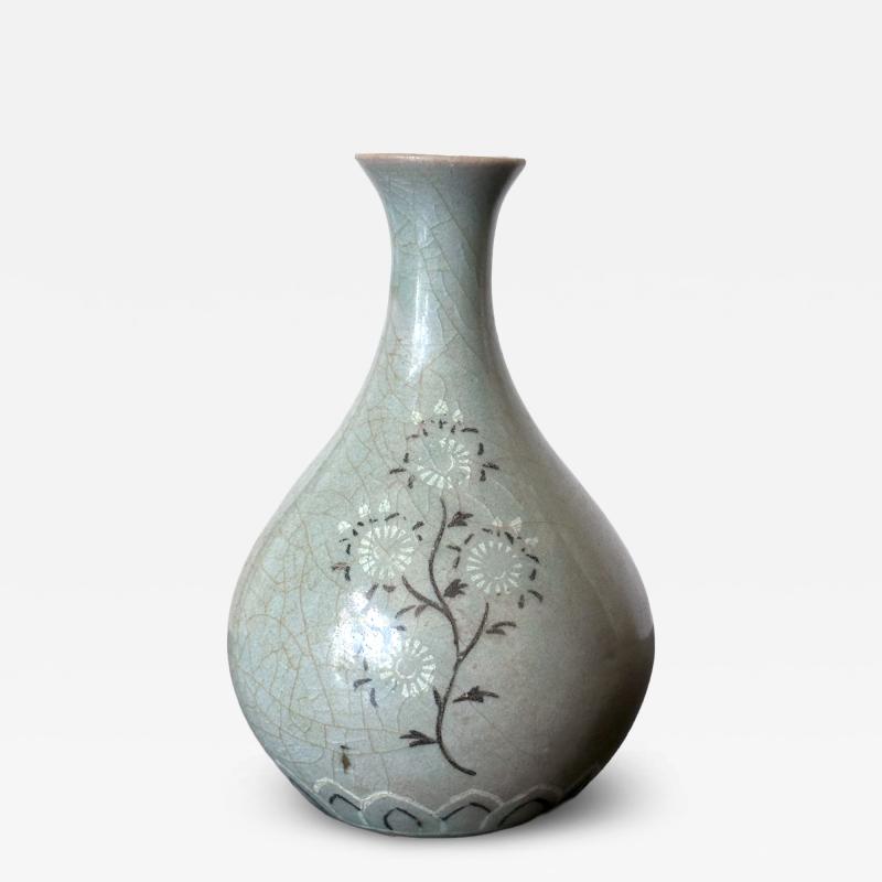 Small Korean Celadon Ceramic Vase with Slip Inlay Goryeo Dynasty