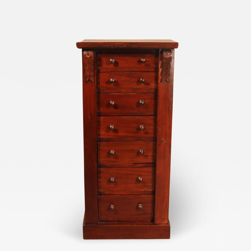 Small Mahogany Semainier Called Wellington Chest From 19th Century In Mahogany