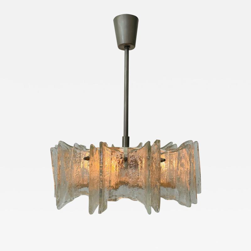 Small Swedish Mid Century Modern Chandelier Pendant Slumped Glass and Brass