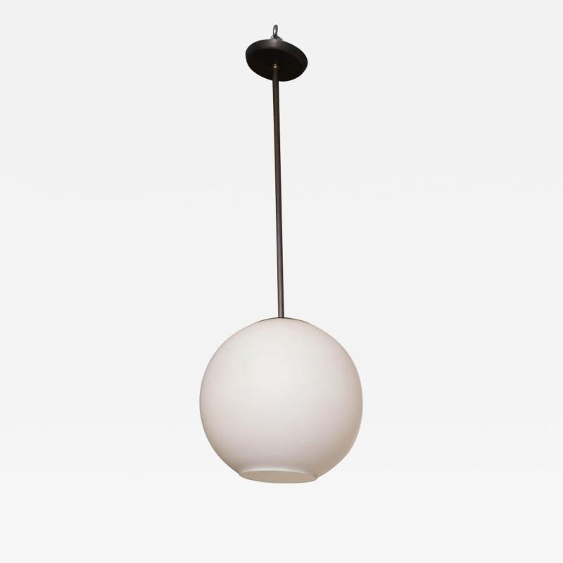 Small Vintage Milk Glass Globe Pendant with Antique Brass Canopy