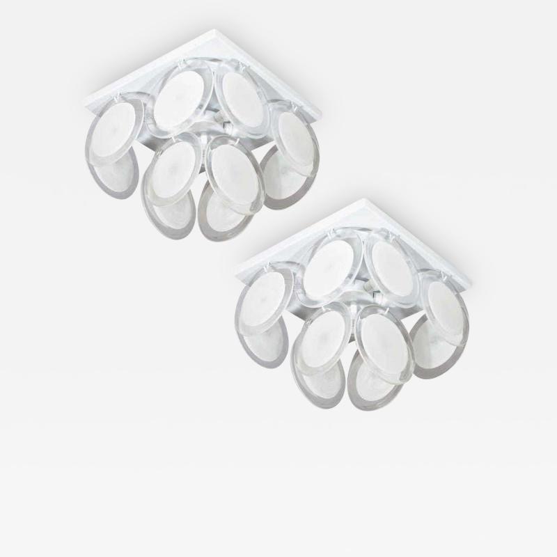 Small White Murano Glass Disc Flush Mount in the Manner of Vistosi