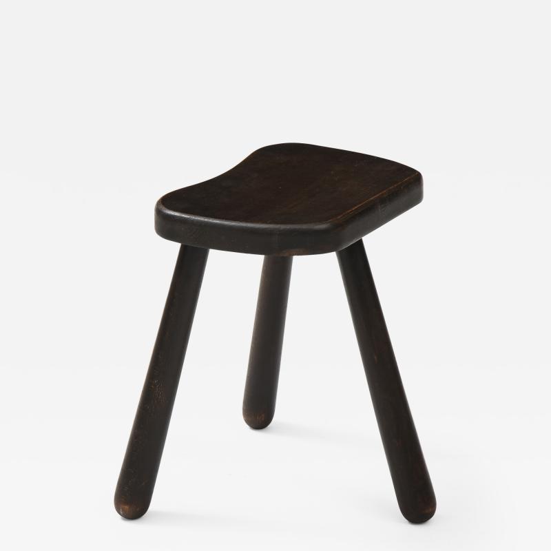 Small Wooden Mid Century Stool with Rounded Legs France 1950s
