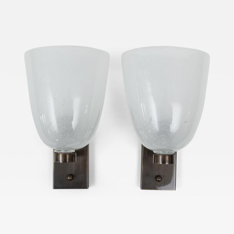 Smaller Pair of Murano Blown Pulegoso Oval Shaped Wall Lights Contemporary