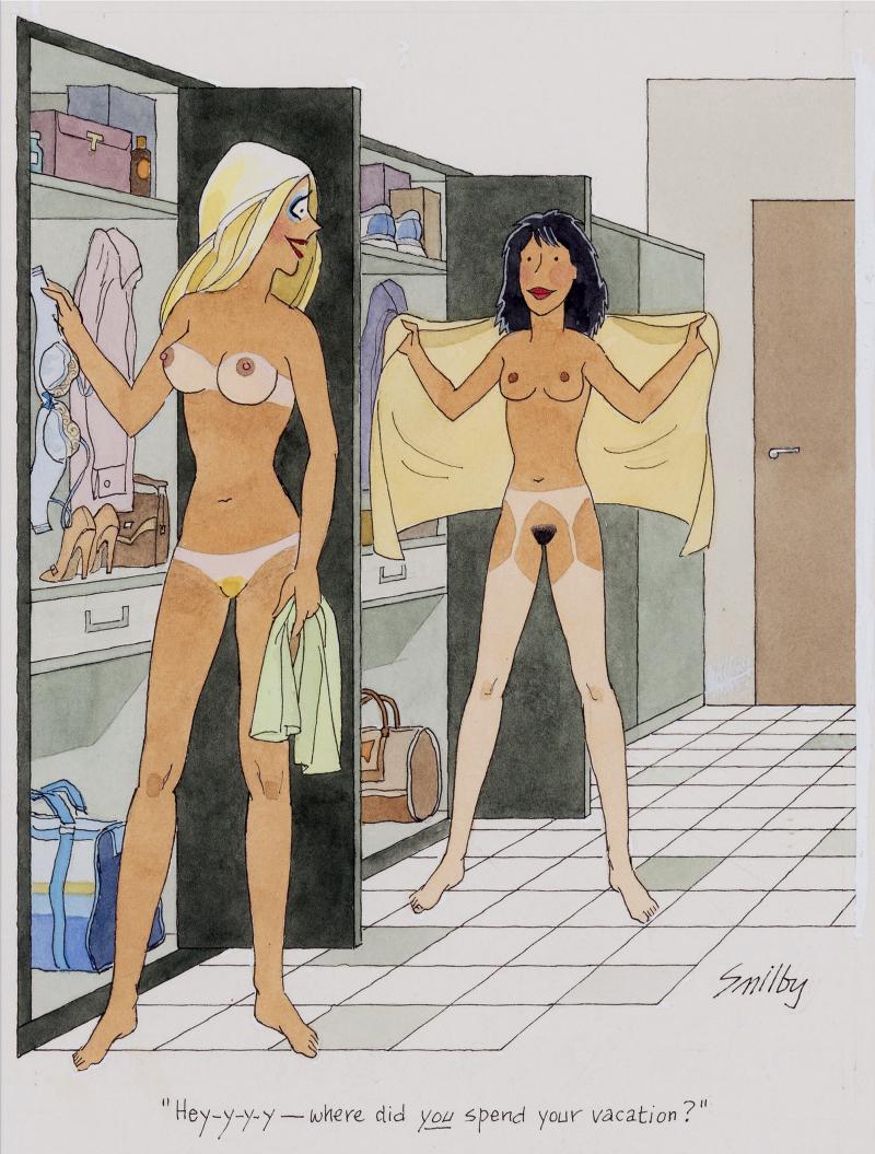 Smilby Smilby Original Playboy Cartoon Art Nude Party Girls Compare Tan Lines