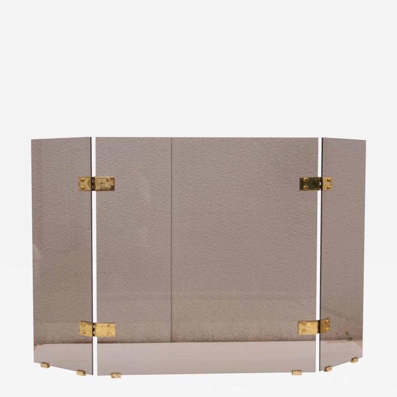 Smoked Glass And Brass Foliding Fireplace Screen