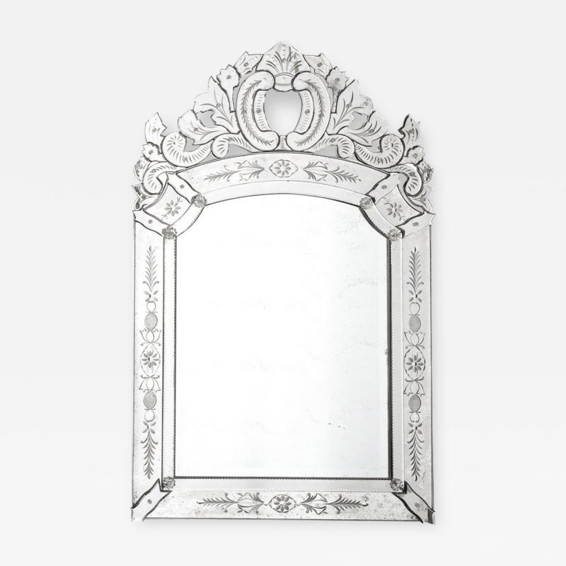 Smoked Venetian Mirror with Reversed Etching and Chain Beveling