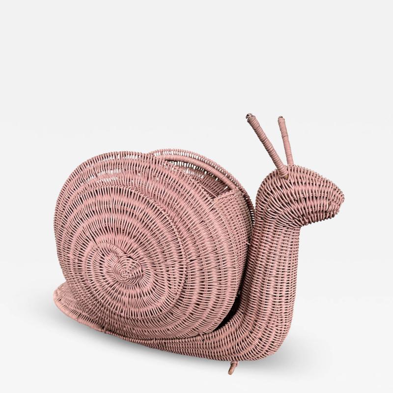 Snail Pink Rattan Magazine Rack Italy 1970s