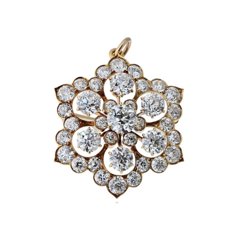 Snowflake 18K YG Convertible Brooch Pendant 8 00cttw Old Euro Diamond Brooch