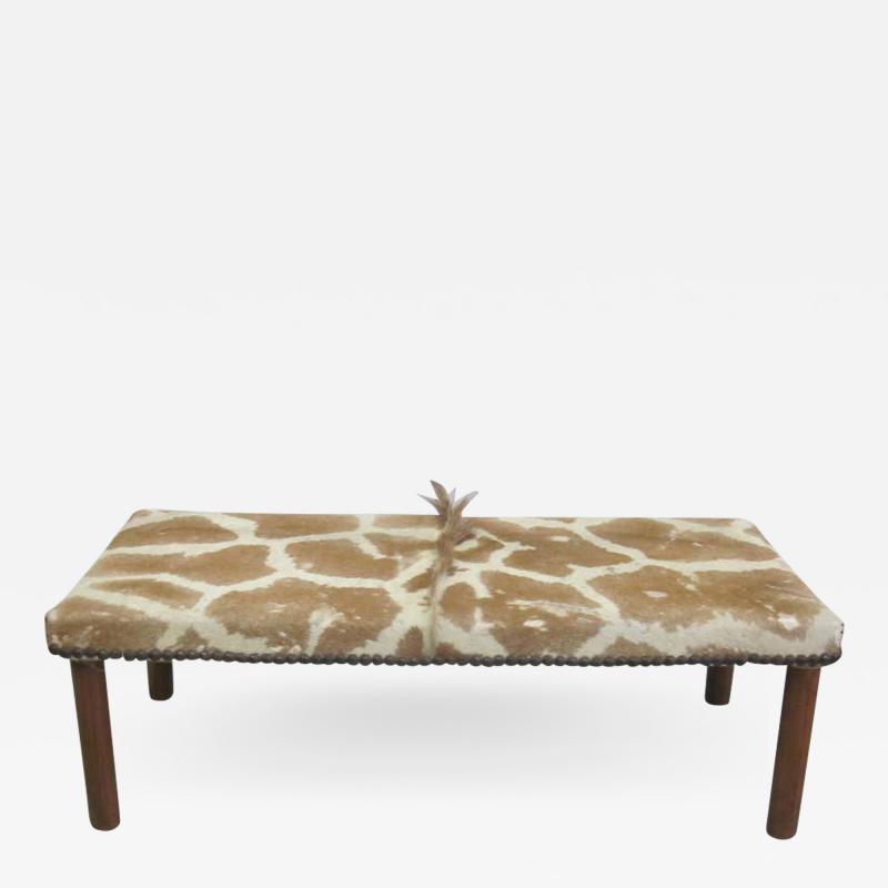 Sober French Mid Century Modern Bench Covered in Giraffe Skin