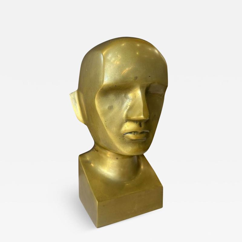 Solid Heavy Brass Bust Head Sculpture 1970