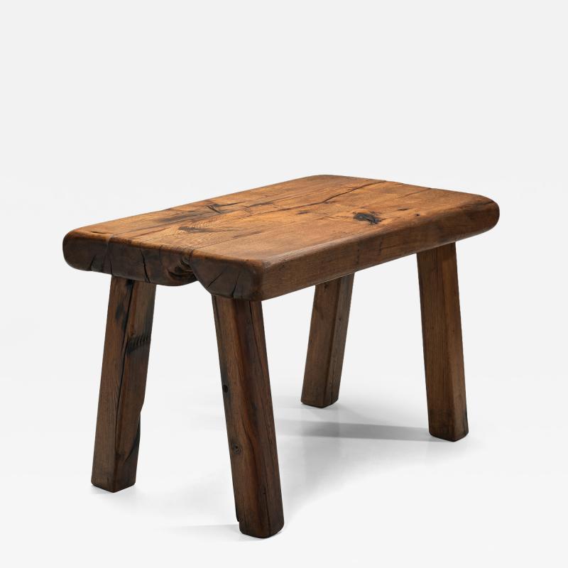 Solid Oak Brutalist Side Table The Netherlands 1970s
