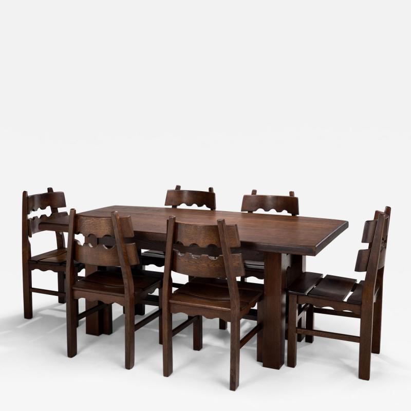 Solid Wood Brutalist Dining Set Europe 20th Century