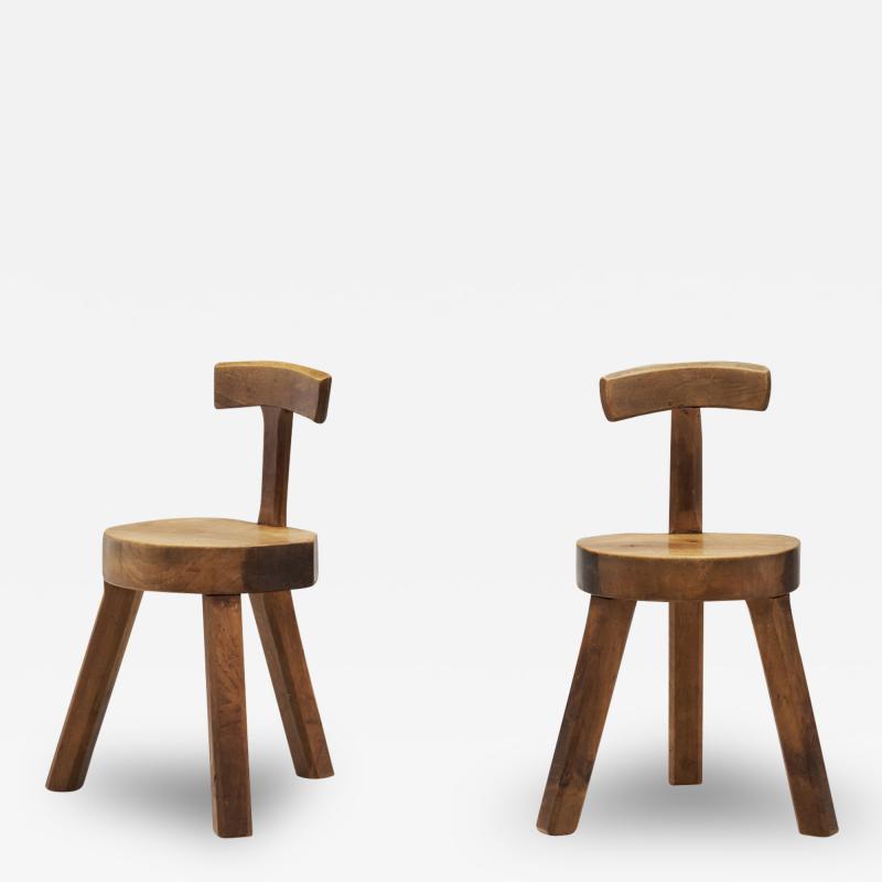Solid Wood Brutalist Low Chairs France 1960s