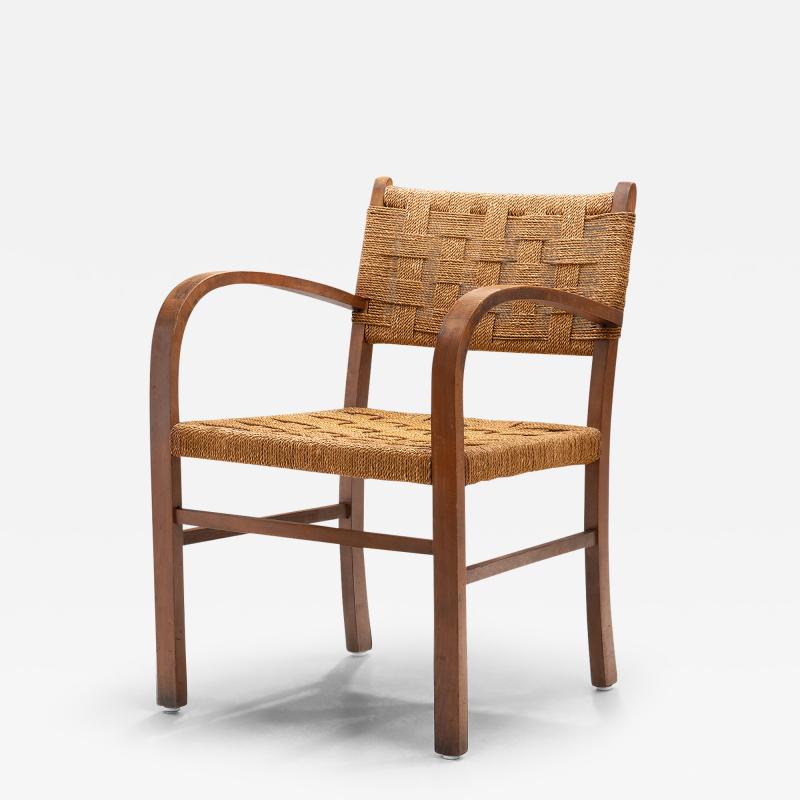 Solid Wood and Woven Papercord Armchair Europe 1970s