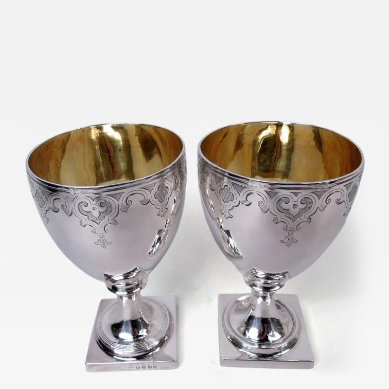 Soloman Hougham Pair of English Georgian Neoclassical Sterling Silver Goblets 1803