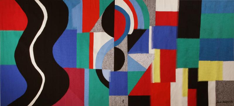 Sonia Delaunay Monumental modern tapestry designed and signed by Sonia Delaunay Serpent Noir