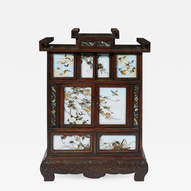 Sosuke Namikawa Japanese Table Cabinet with Cloisonne Panels Attributed to Namikawa Sosuke