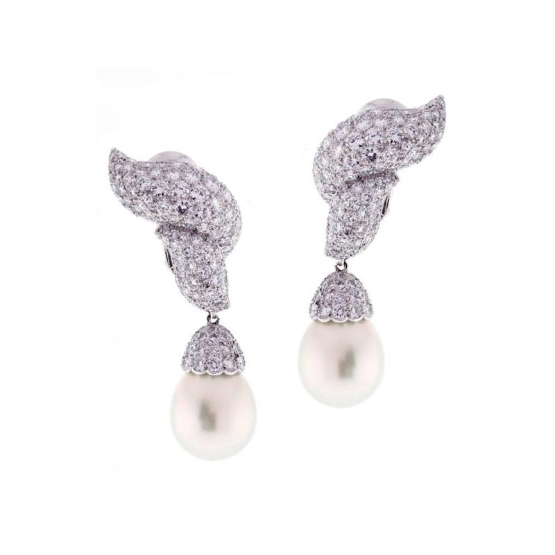 South Sea Pearl Diamond Platinum Earrings