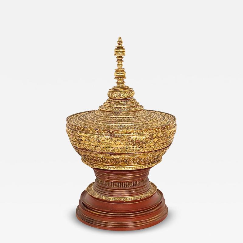 Southeast Asian Jeweled and Gilt Lacquered Offering Box 19th century