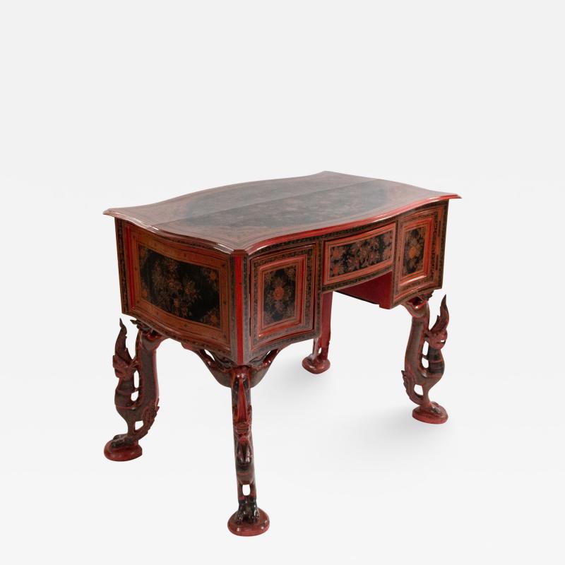 Southeast Asian Red Lacquered Decorated Desk