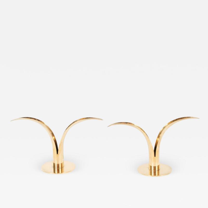 Sowe Konst Pair of Mid Century Modern Polished Brass Lily Candleholders by Konst of Sweden