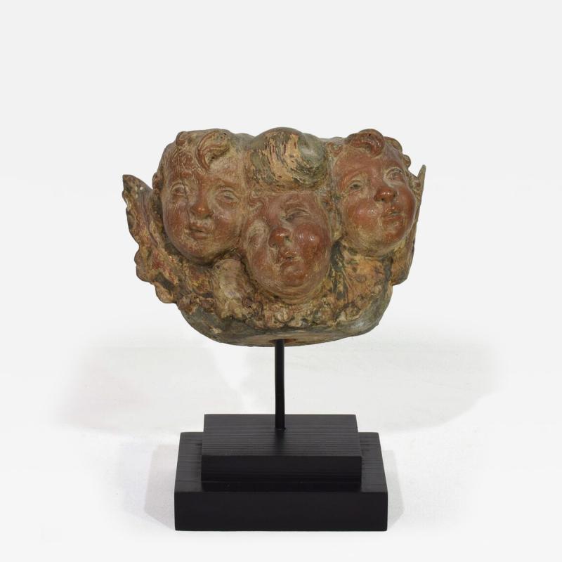 Spanish 17 18th Century Hand Carved Group of Baroque Winged Angel Heads