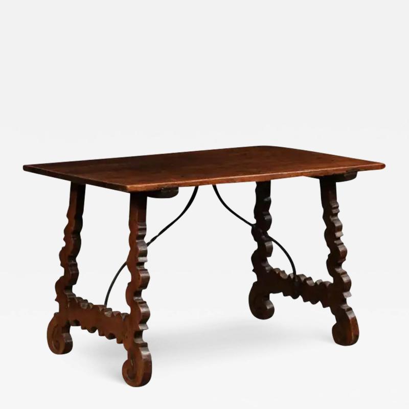 Spanish Baroque Style 19th Century Walnut Fratino Table with Lyre Shaped Base