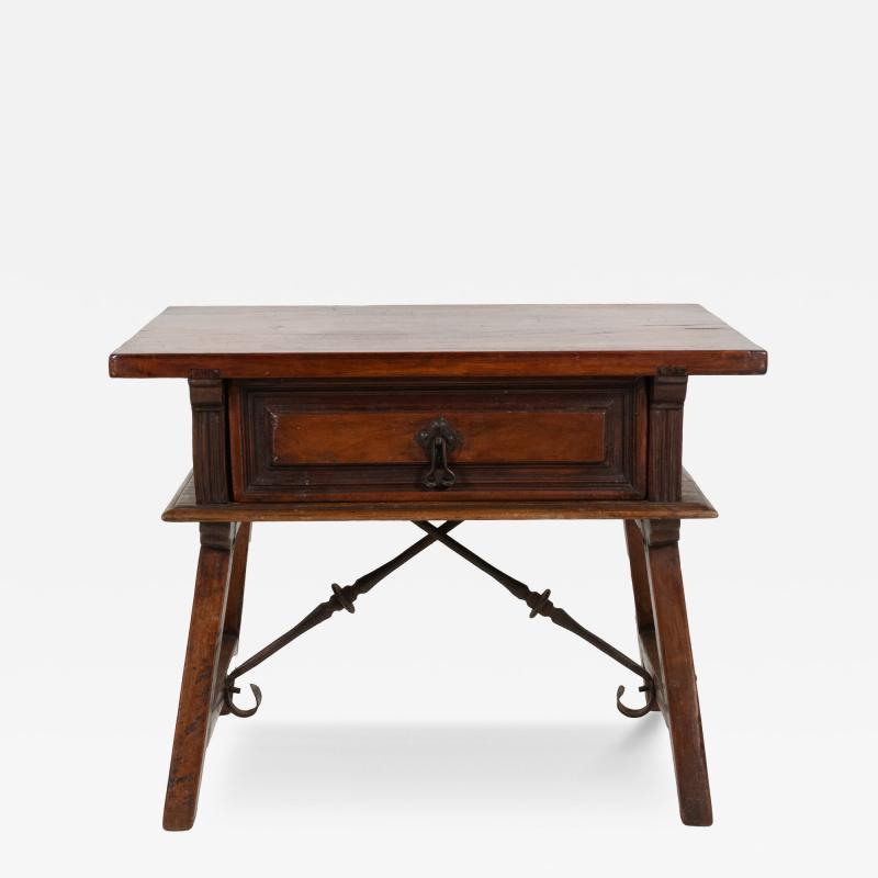 Spanish Chestnut Low Table With Single Panel Drawer On Trestle Base circa 1800