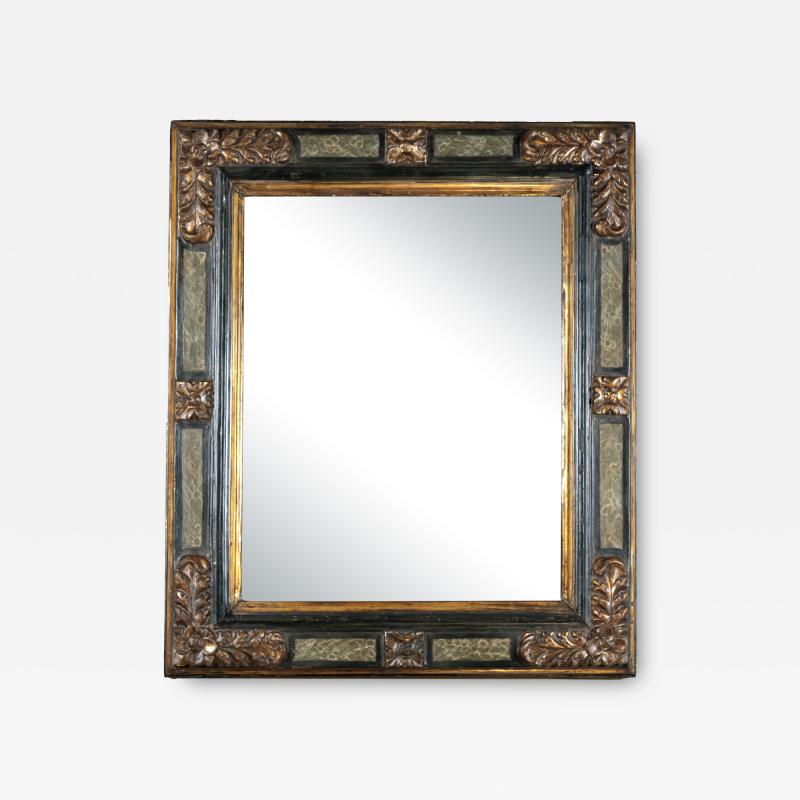 Spanish Giltwood Painted Mirror Frame with Faux Marble Accents Circa 1750
