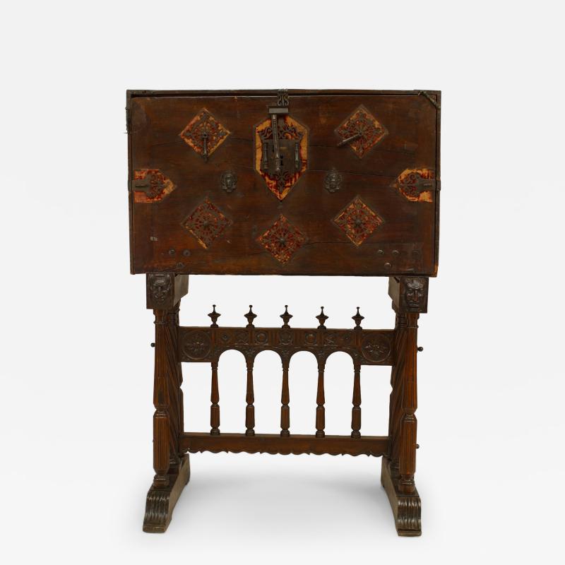 Spanish Renaissance Style Walnut Wrought Iron Vargueno