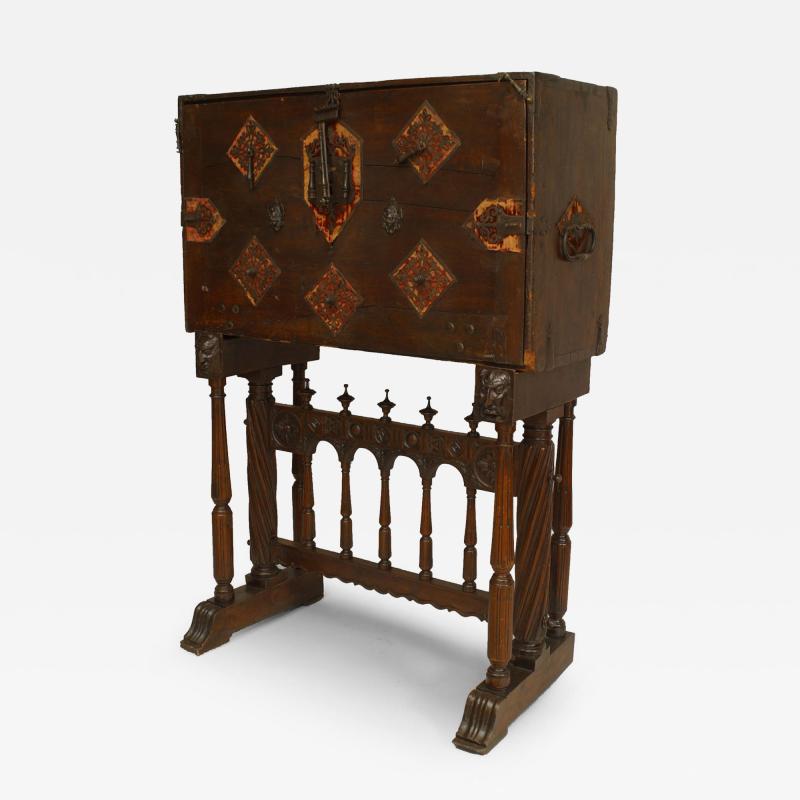 Spanish Renaissance Style Walnut Wrought Iron Vargueno