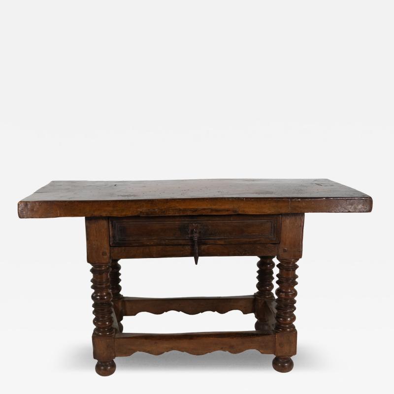 Spanish Walnut Baroque Period Low Table With Single Slab Top circa 1780