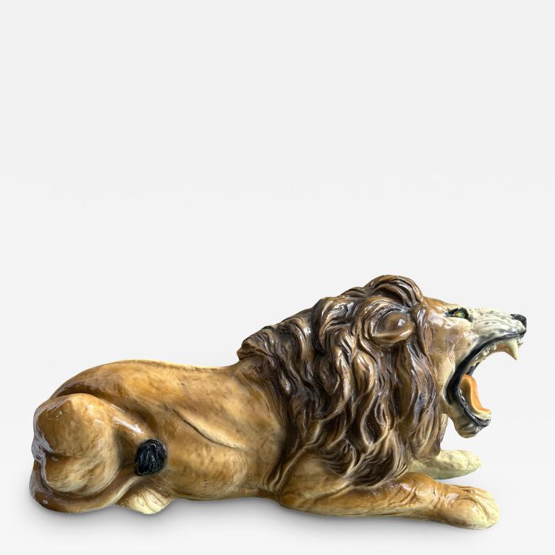 Spectacular Huge Italian Terra Cotta Glazed Roaring Lion Mid century Modern