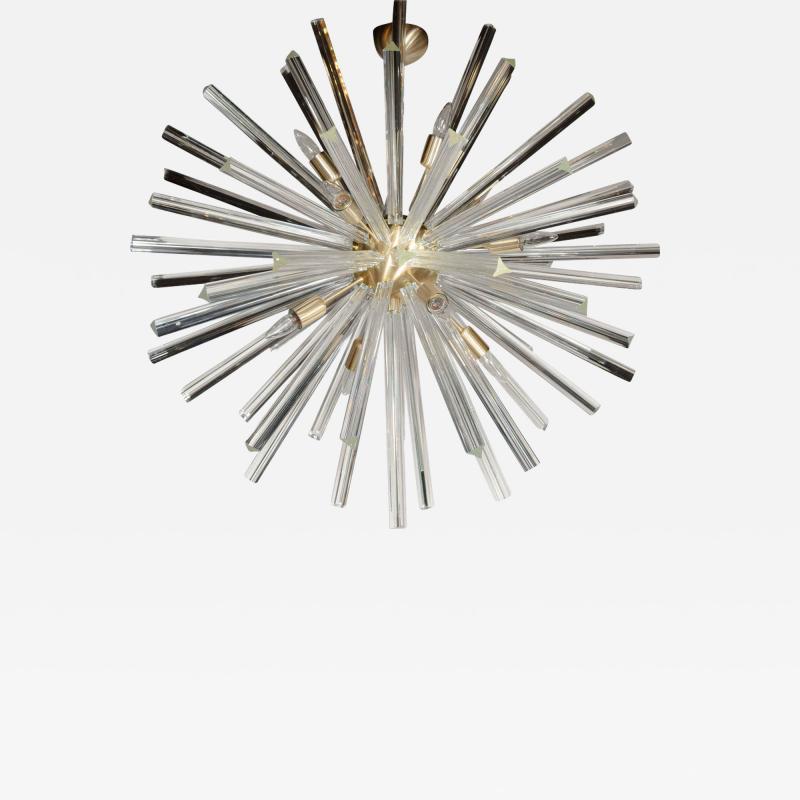 Spectacular Murano Glass Triedre Crystal Sputnik Chandelier with Brass Fittings