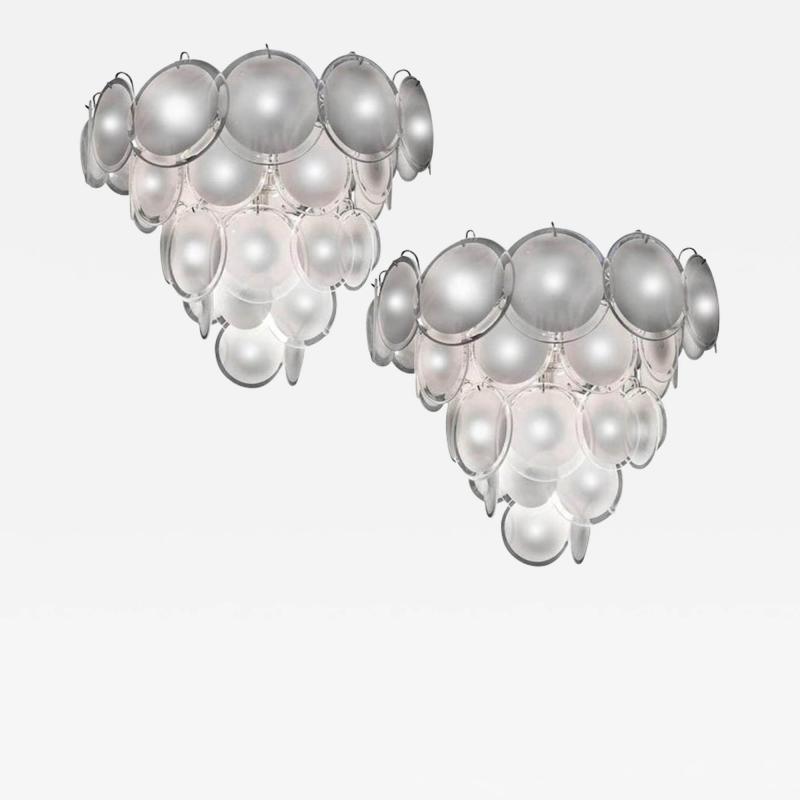 Spectacular Pair of Murano Disc Chandeliers by Vistosi 1970s