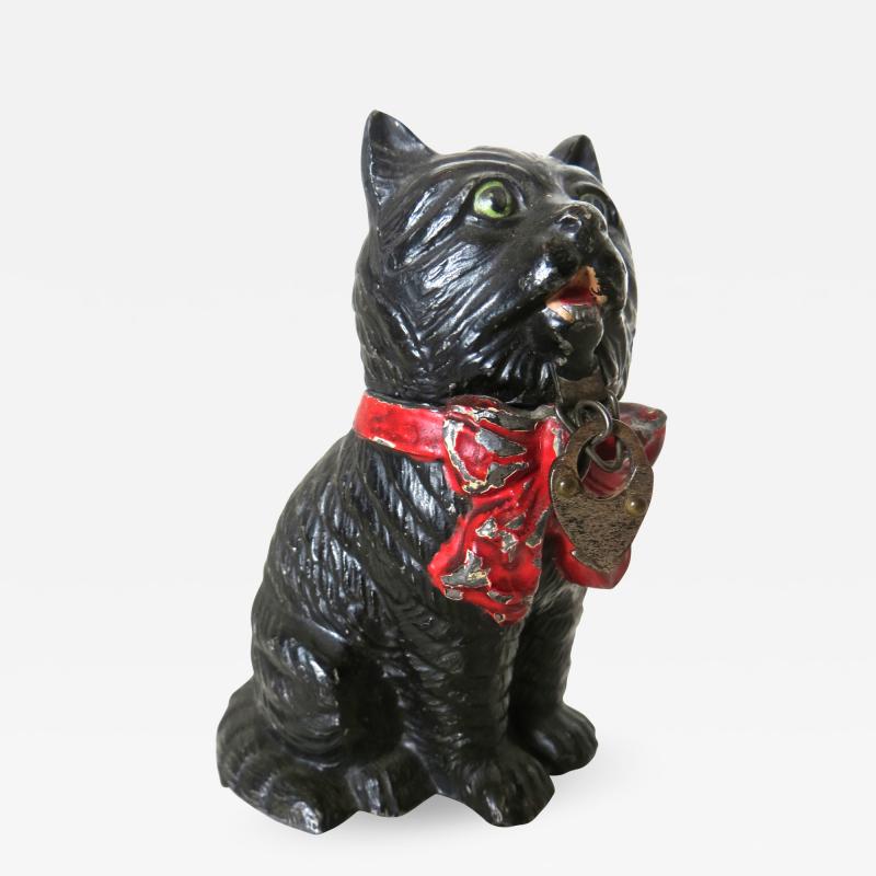 Spelter Still Bank Seated Cat With A Bow German Circa 1920