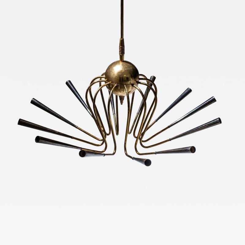 Sputnik Brass Chandelier Italy Mid 20th Century