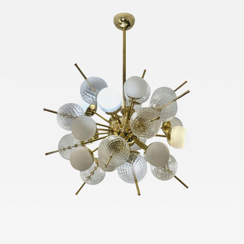 Sputnik Chandelier with White and Clear Murano Glass Bubbles