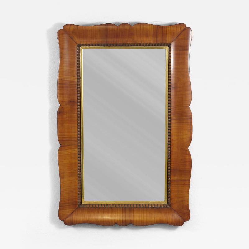 Square Biedermeier Carved Scalloped Cherry Gilt Wood Wall Mirror Vienna 1850s