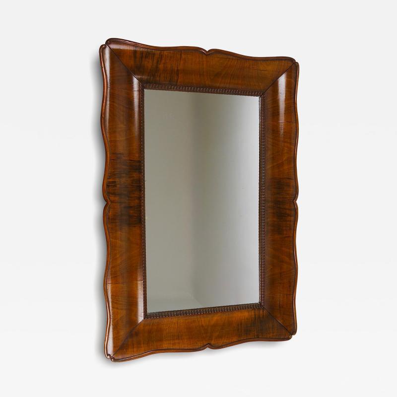 Square Biedermeier Carved Scalloped Walnut Wall Mirror Vienna ca 1850