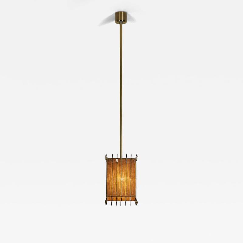 Square Brass and Lace Hanging Lamp Sweden 1960s