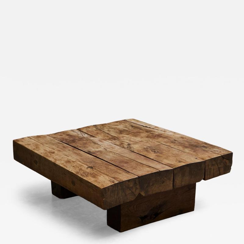 Square Wabi Sabi Style Coffee Table in Solid Oak Europe 1960s