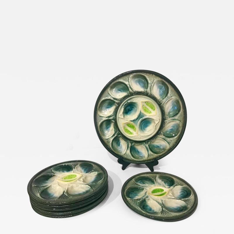 St Clement Factory St Clement French Art Deco Majolica Set of 6 Oyster Plates and Serving Platter