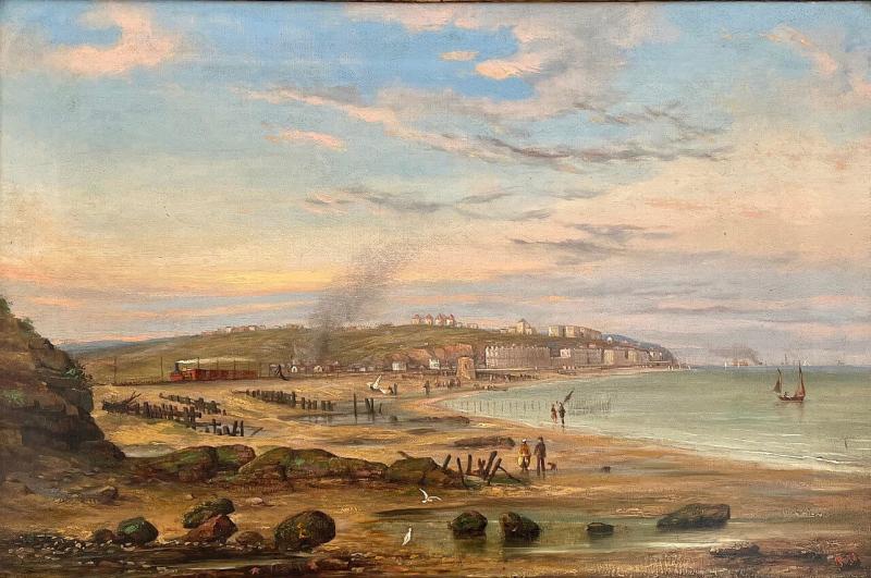 St Leonards on Sea Looking East Oil on Canvas by Thomas Ross England 1878