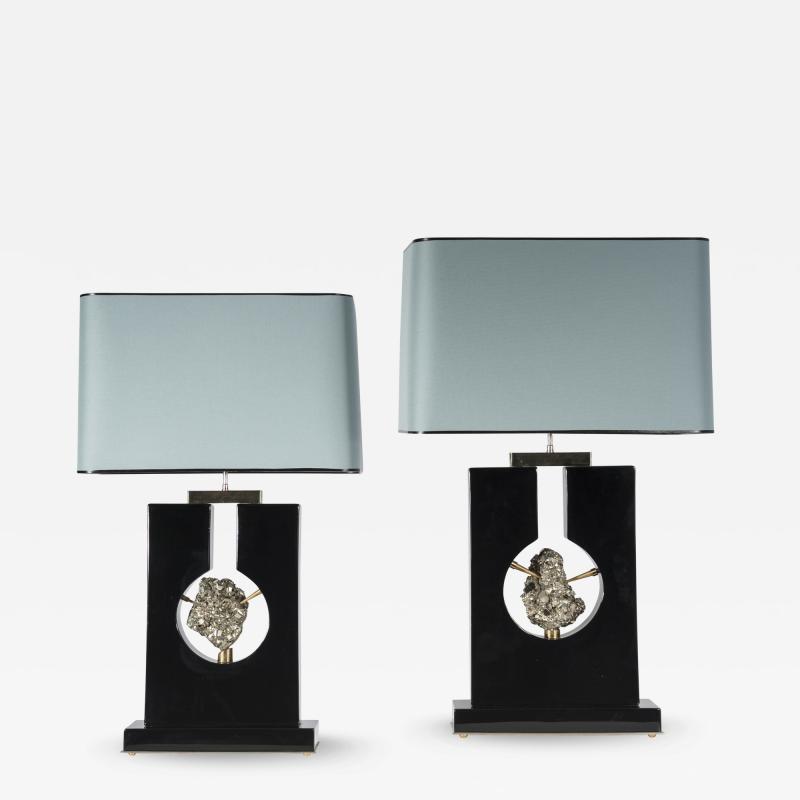 Stan Usel Pair of table lamps in black resin and pyrite by Stan Usel