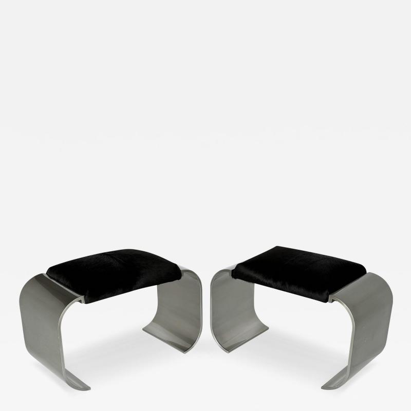 Stanley Jay Friedman Pair Brueton Macao Steel Benches by Stanley Jay Friedman