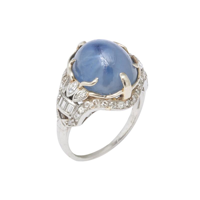 Star Sapphire and Diamond Platinum Ring