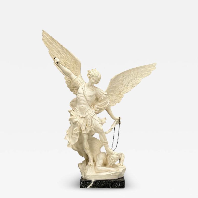 Statue of Saint Michael the Archangel Composite Marble Base Italy 20th c 