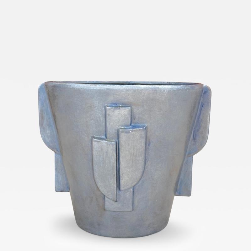 Steel Blue Enameled Plant Pot